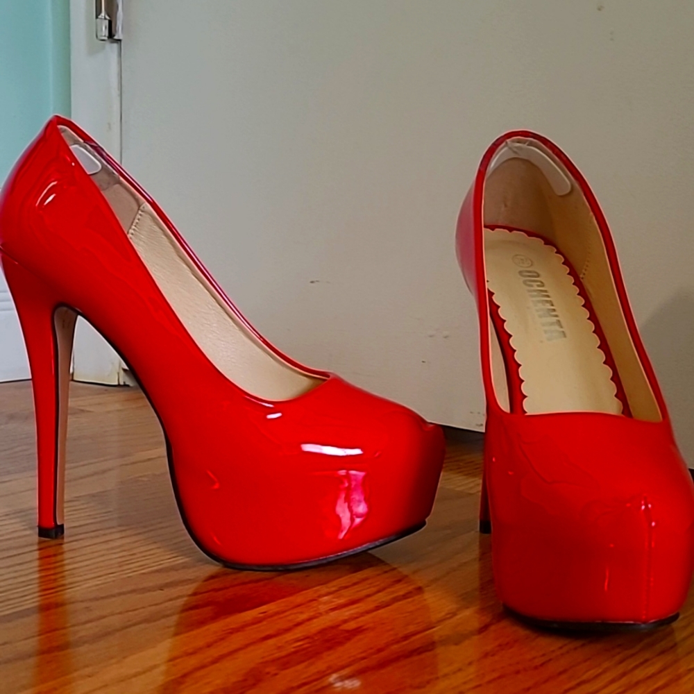 Cherry red pumps
